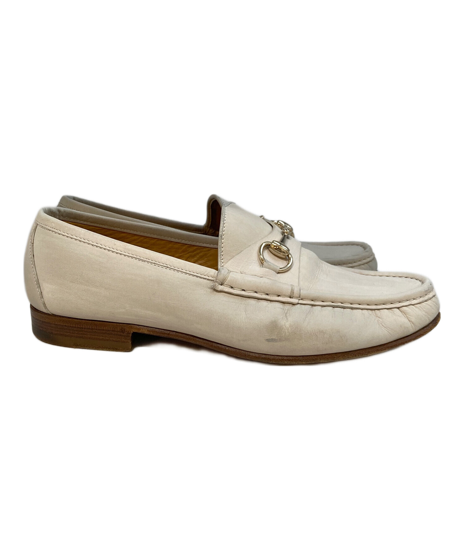 未使用品 GUCCI グッチ ホースビット レザー 革靴 ローファー ホワイト系 中古・古着通販】GUCCI (グッチ) ホースビットローファー 155182