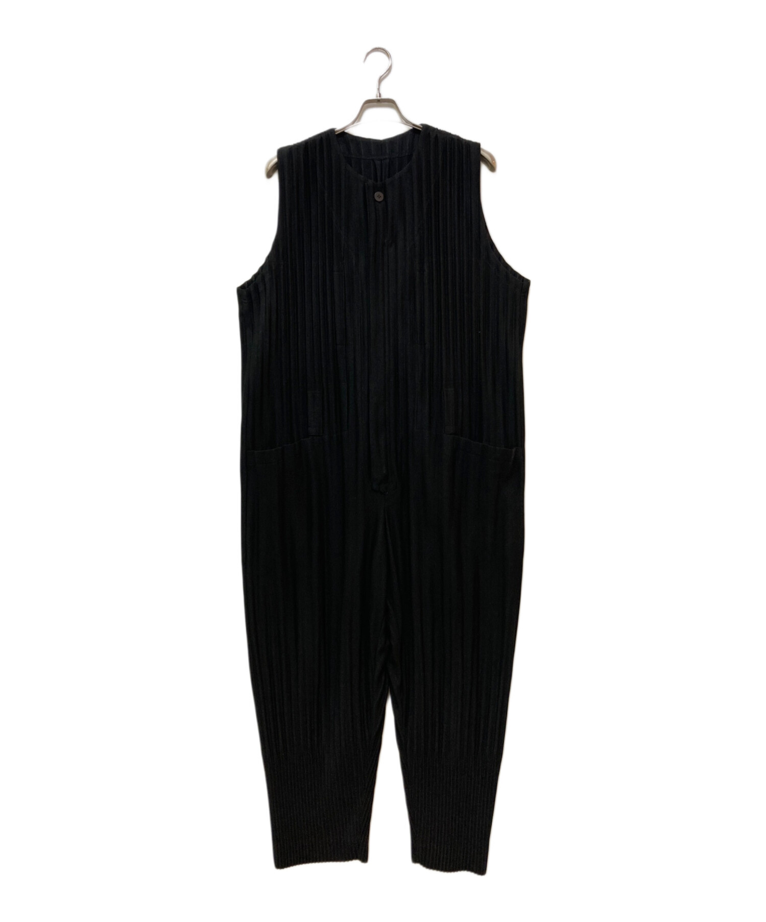 オムプリッセ　イッセイミヤケ　ブラックオーバーオール オムプリッセイッセイミヤケブラックオーバーオール