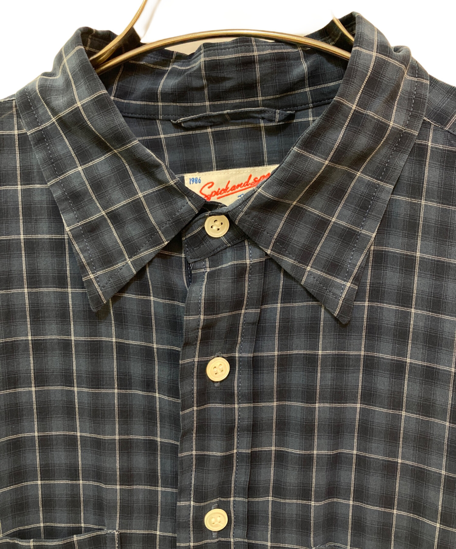 値引中spick&span コットンボイルチェックシャツ ネイビー