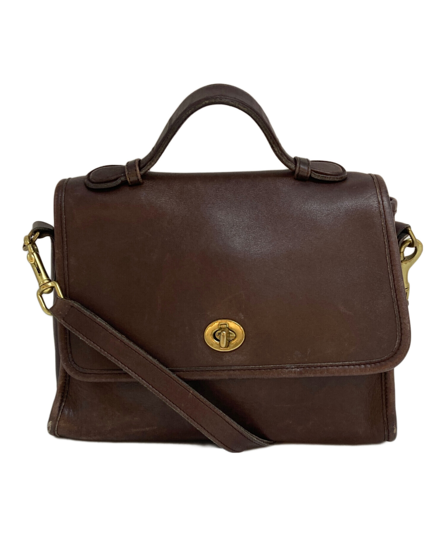 coach 9870 オールドコーチ ターンロック ハンドバッグ ダークブラウン 美品】COACH オールドコーチ シティ ショルダーバッグ ターンロック