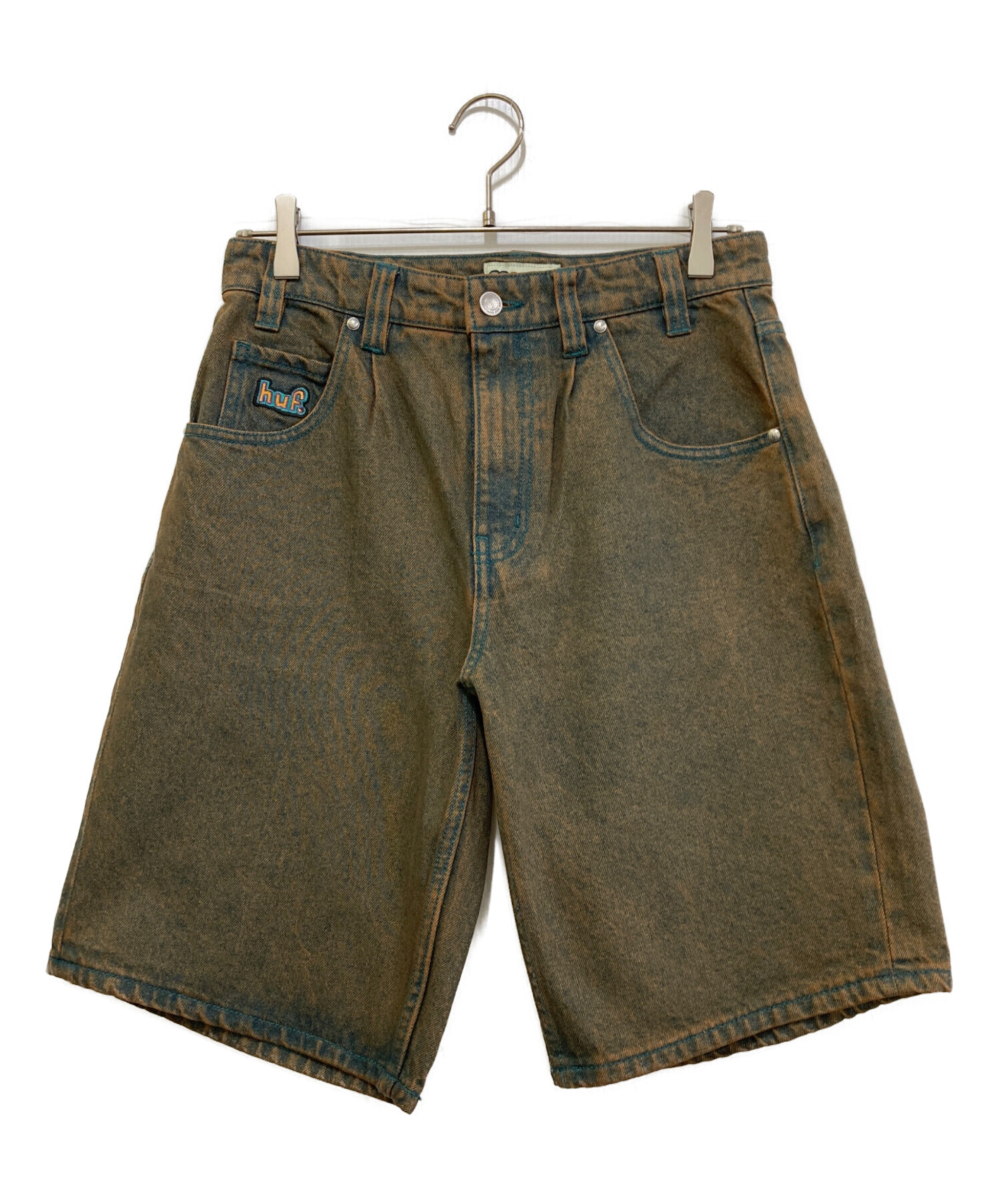 中古・古着通販】HUF (ハフ) cromer デニムショーツ ブラウン×グリーン