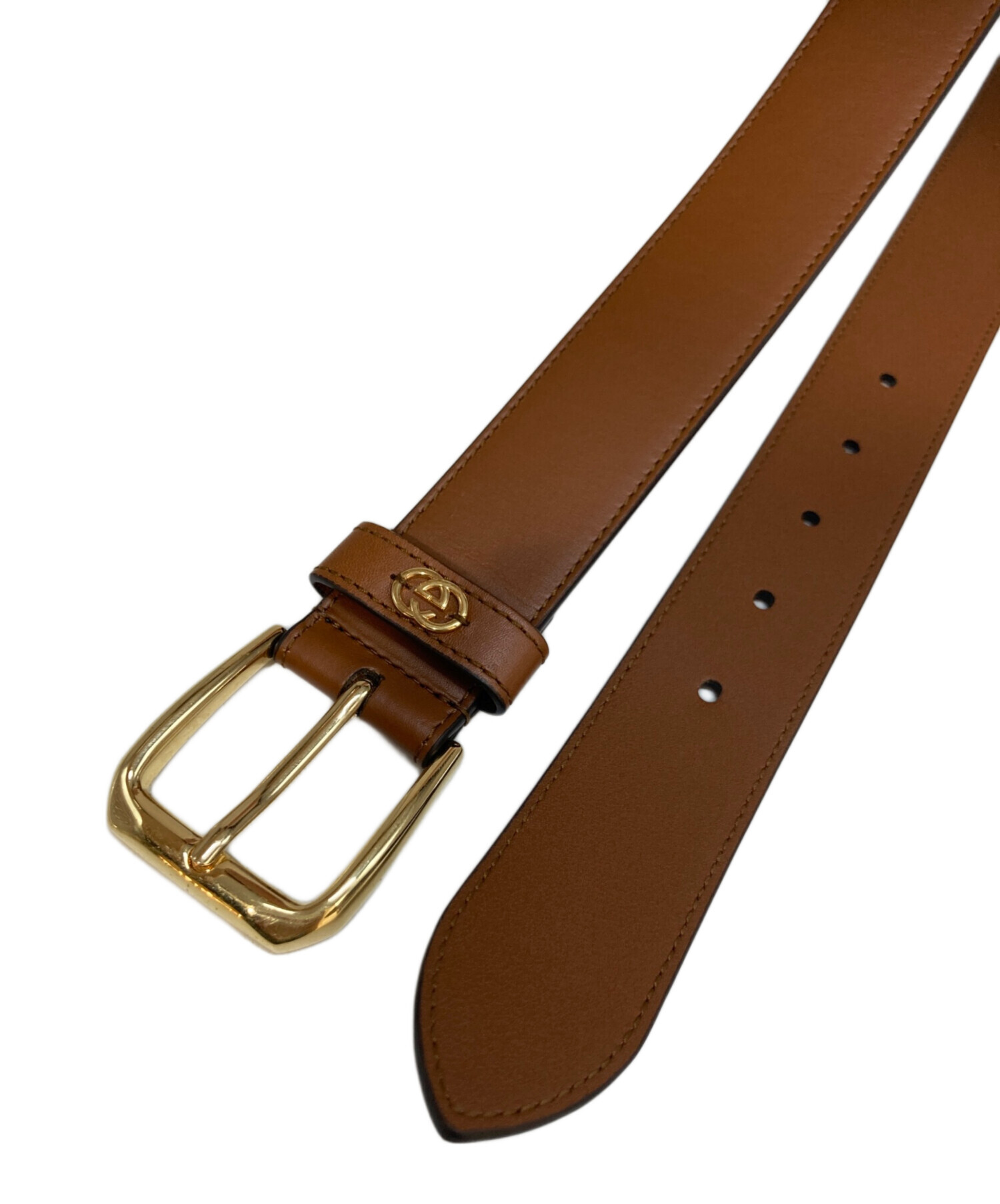 【値引】Gucci インターロッキング　レザーベルト ブラウン 中古・古着通販】GUCCI (グッチ) インターロッキングGレザー