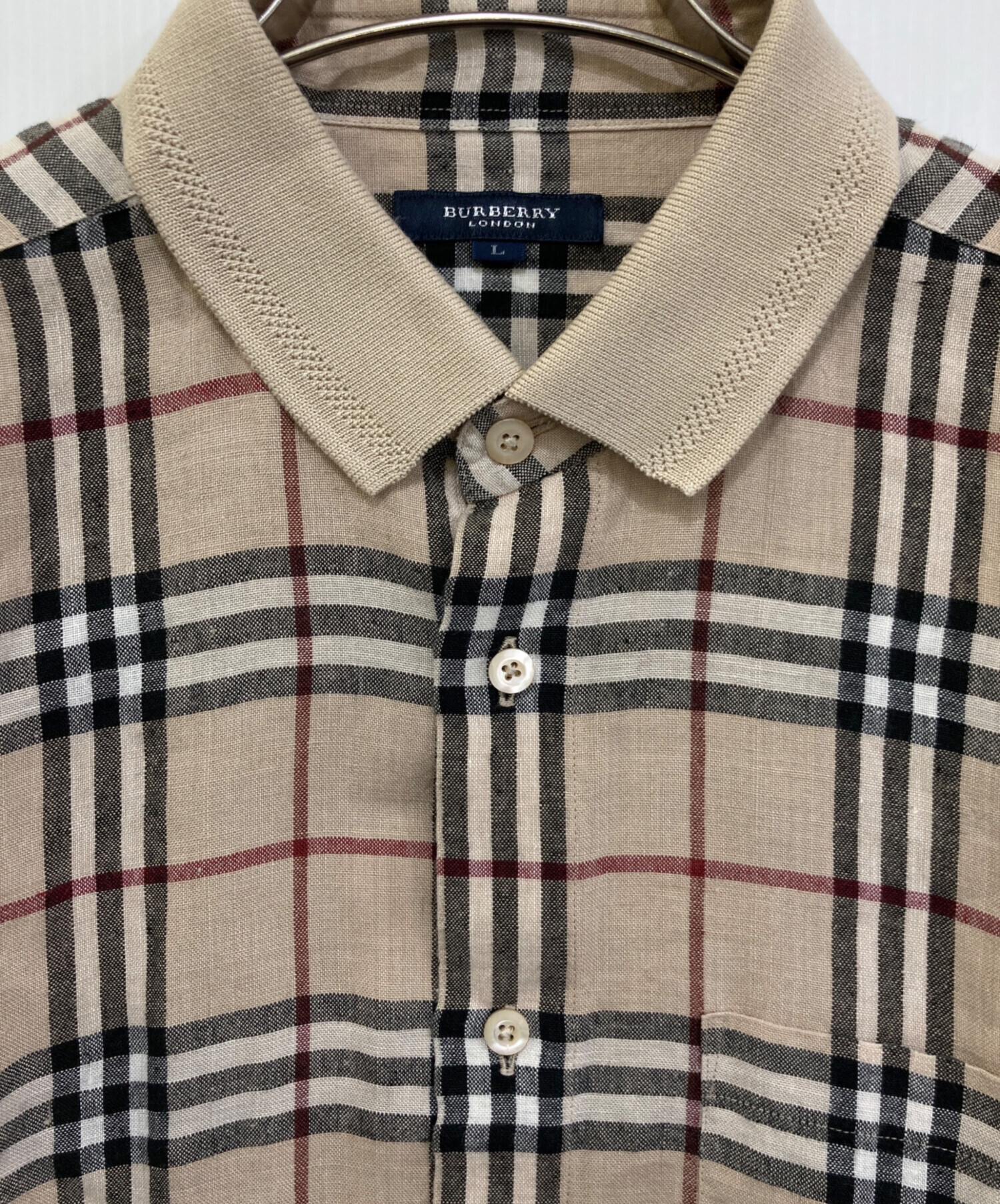 バーバリーロンドン　リネンシャツ　大きいサイズ　刺繍ロゴ　ノバチェック　XL 中古・古着通販】BURBERRY LONDON (バーバリーロンドン) ノヴァ