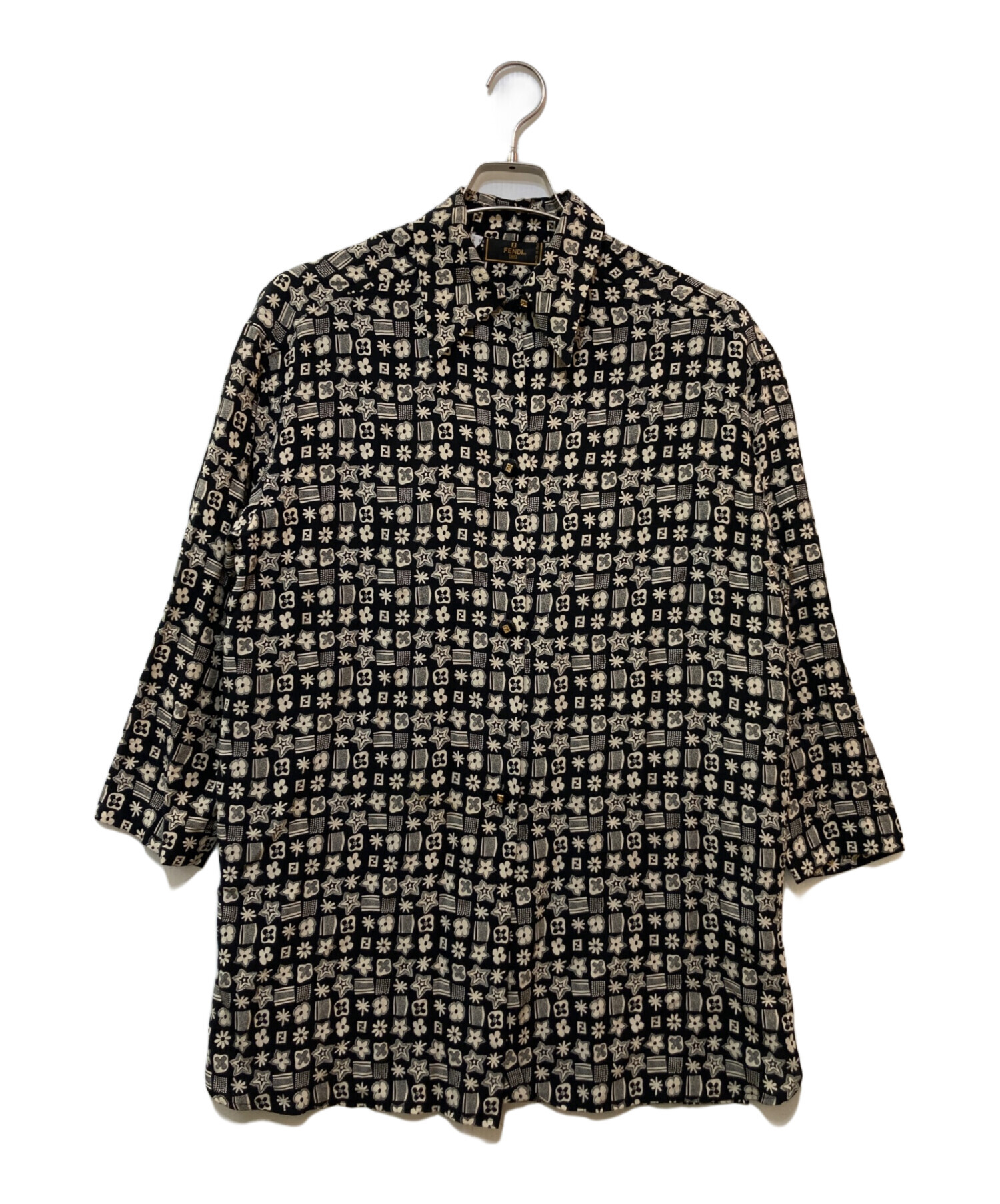 Fendi  シルク100% ブラウス 中古・古着通販】FENDI (フェンディ) 総柄シルクブラウス ブラック