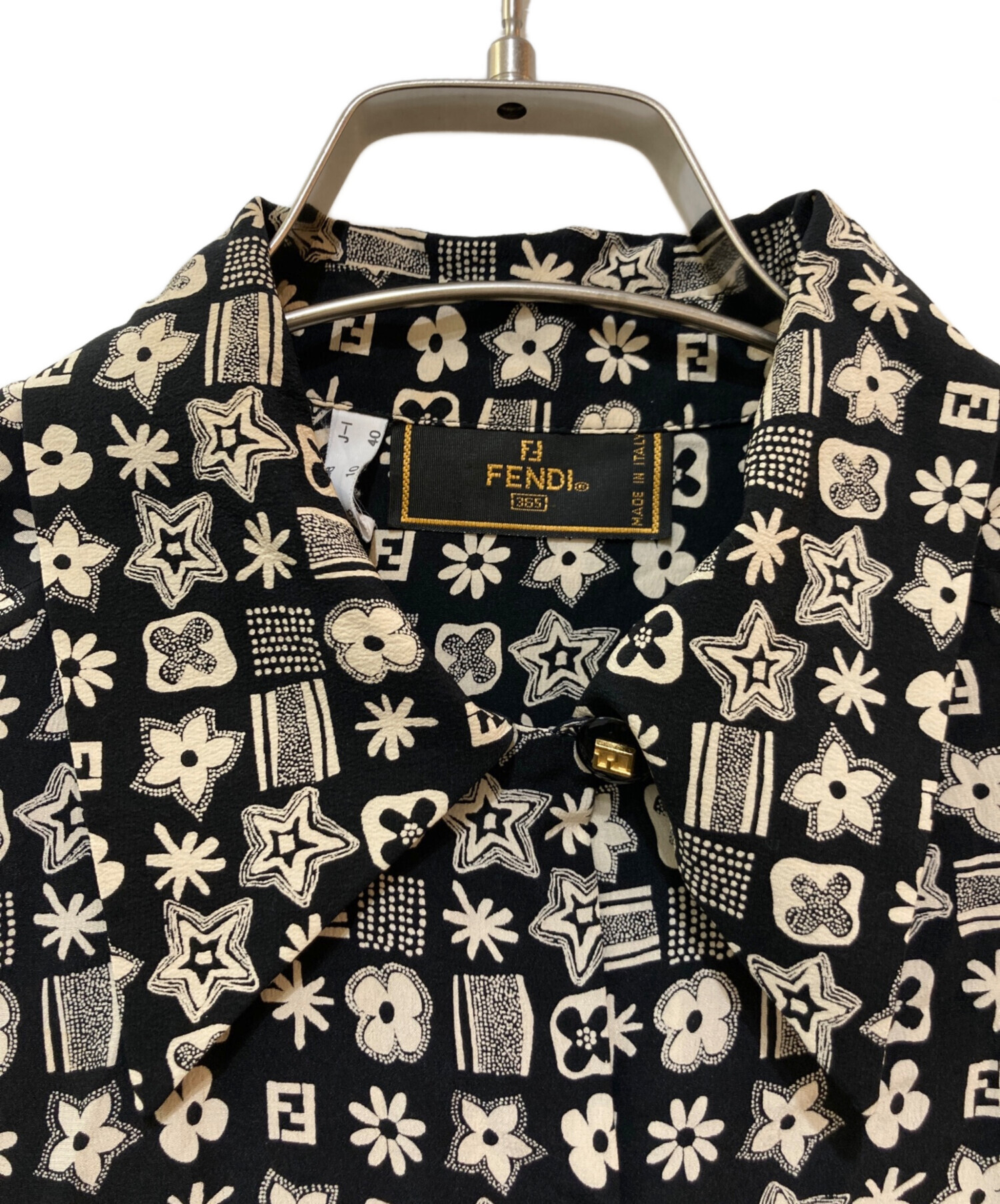 中古・古着通販】FENDI (フェンディ) 総柄シルクブラウス ブラック