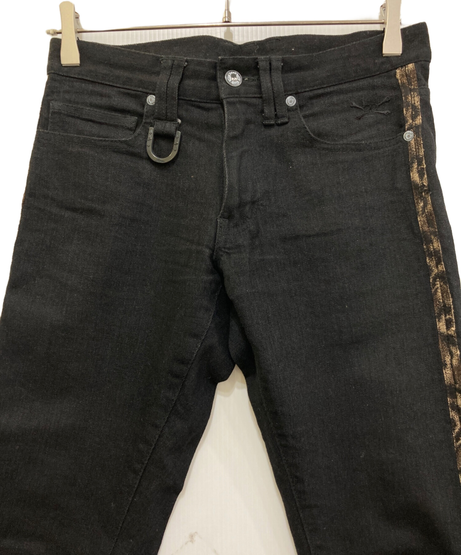 Roen jeans サイドレオパード スキニーデニムパンツ スカル刺繍 黒