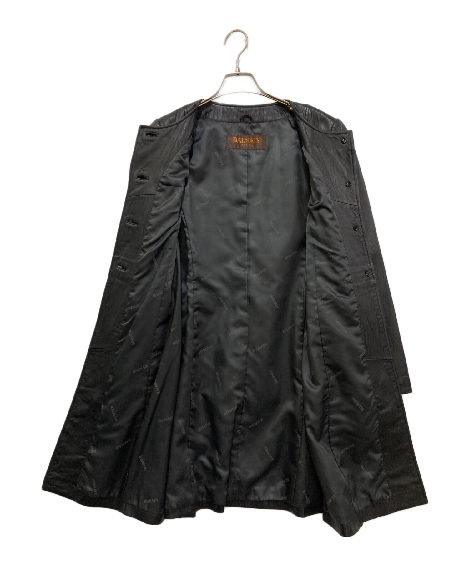 BALMAIN バルマン レザーコート　羊革ラムレザー黒 サイズ【11】シンプル 中古・古着通販】BALMAIN (バルマン) レザーコート ブラック サイズ