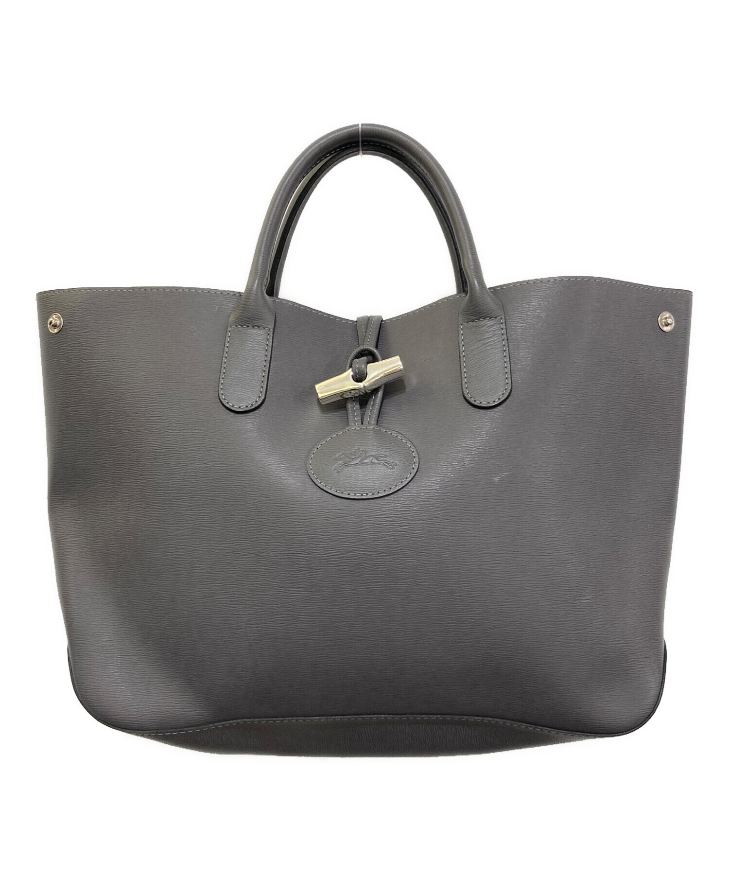 美品LONGCHAMP グレー レザー トートバッグ 中古・古着通販】LONGCHAMP (ロンシャン) ロゾレザートートバッグ