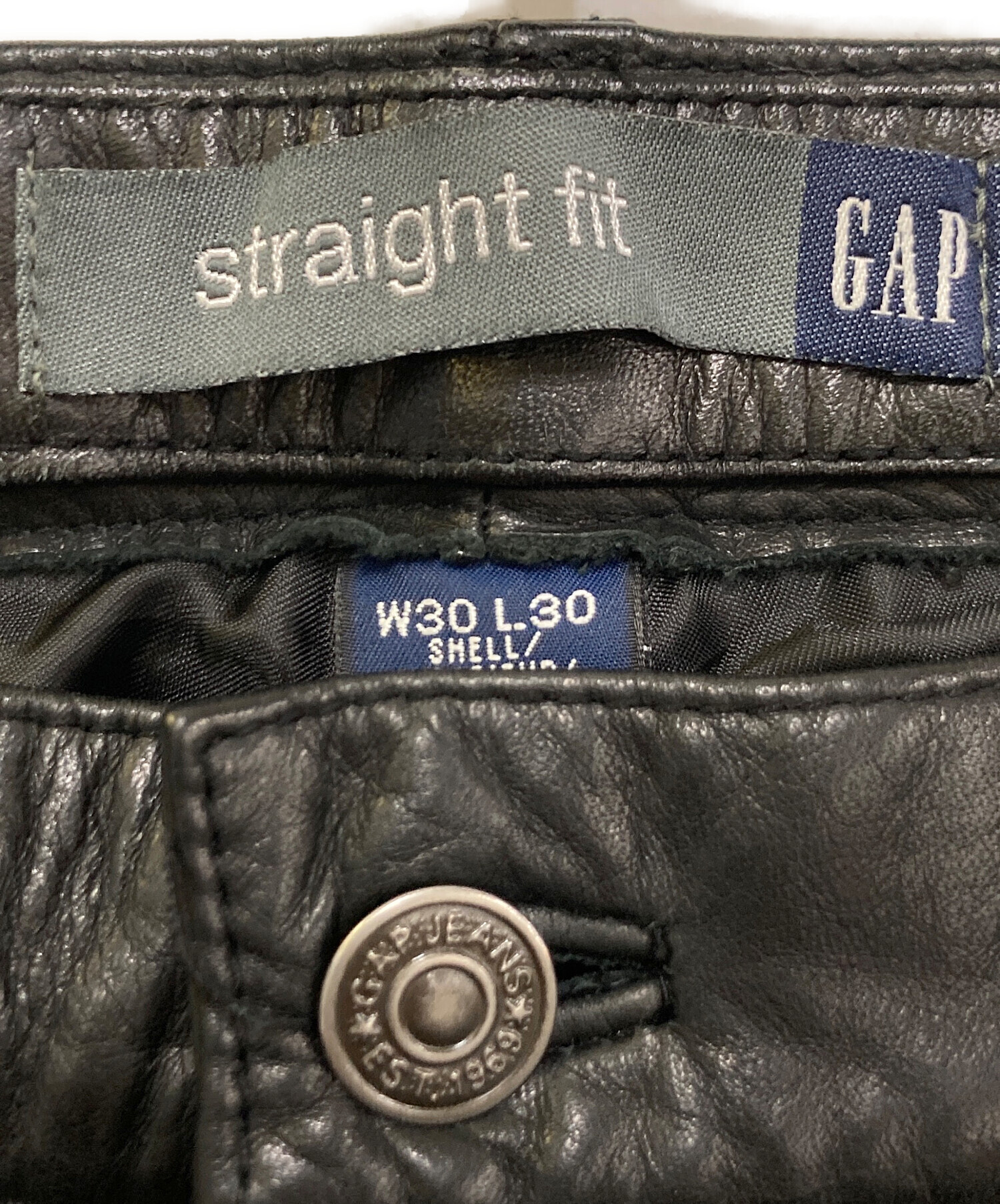 00s OLD GAP レザーパンツ ブラック straight fit w30 中古・古着通販】OLD GAP (オールドギャップ) 00`sレザーパンツ