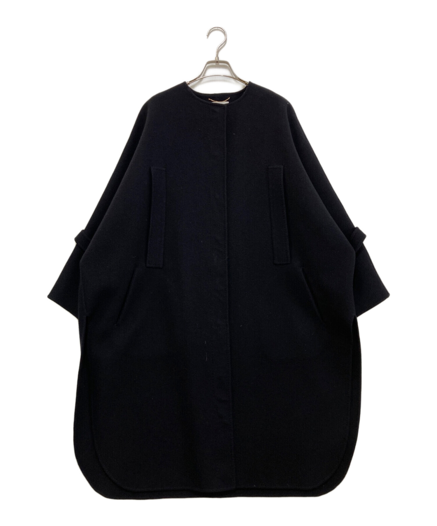 中古・古着通販】EBURE (エブール) メルトンノーカラーコート ネイビー