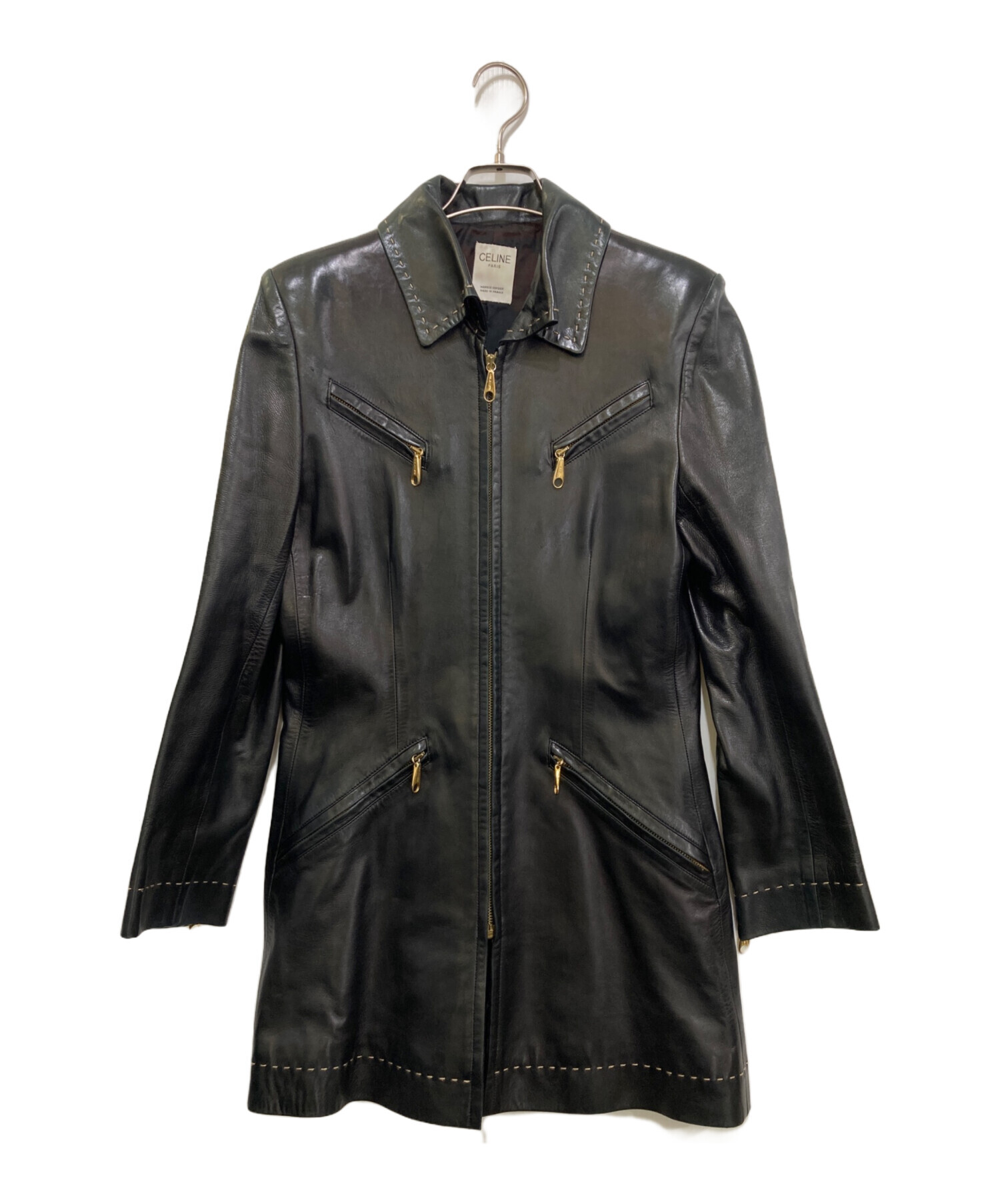 中古・古着通販】CELINE (セリーヌ) ラムレザーコート ブラック サイズ