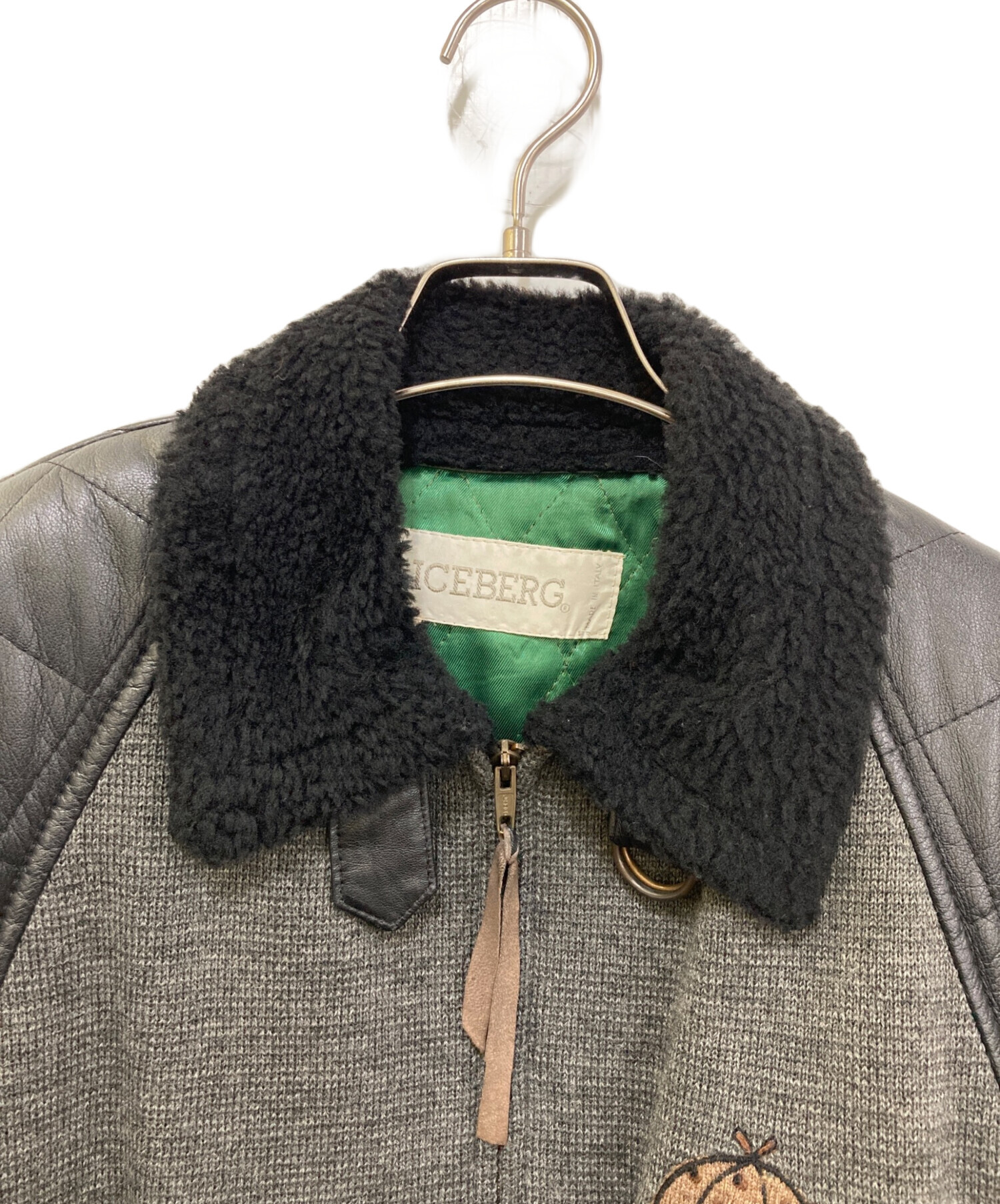 激レア ICEBERG 90s レザーパンダジャケット Black leather jacket | ICEBERG