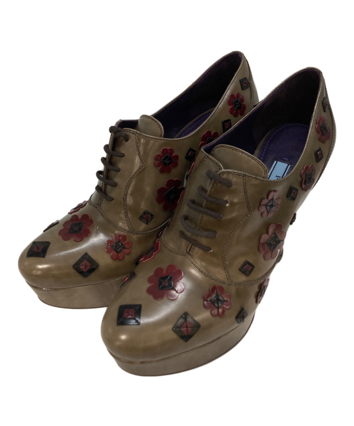 中古・古着通販】PRADA (プラダ) フラワーモチーフブーティーパンプス