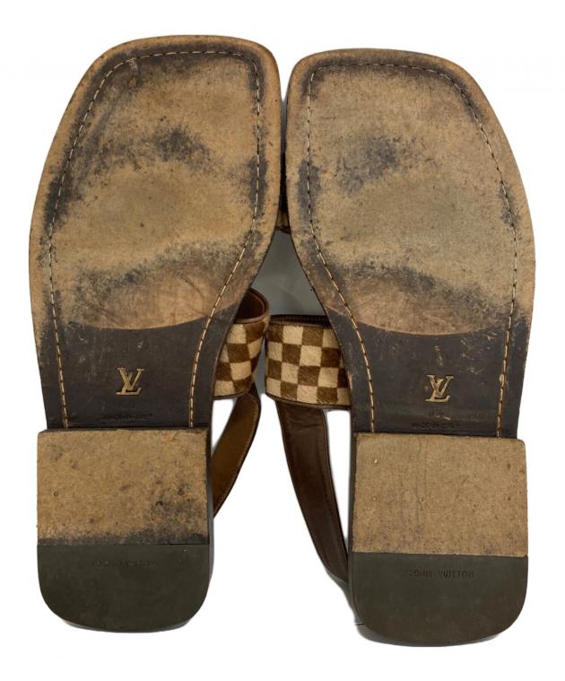 ルイヴィトン ダミエ ハラコ素材のサンダル 中古・古着通販】LOUIS VUITTON (ルイ ヴィトン) ダミエハラコサンダル