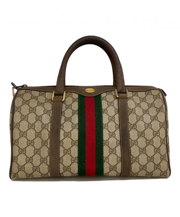 Gucci ボストンバッグ グッチ ボルセット〕ラージ ボストンバッグ ・サンド＆ブラウン GG