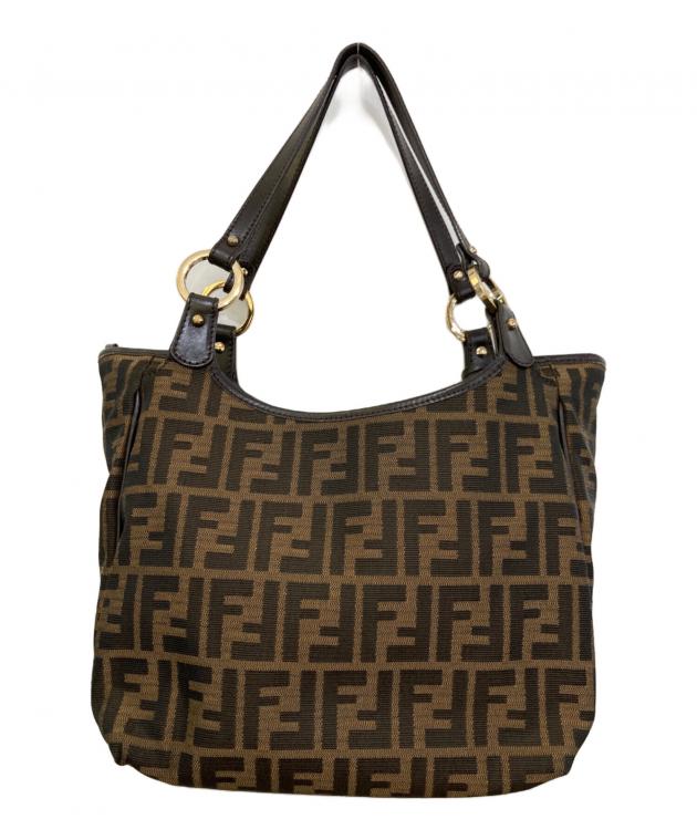 本物 FENDI ズッカ柄 トートバッグ 8BH156 ハンドバッグ キャンバス×レザー レッド×ブラウン フェンディ　苫小牧西店 中古・古着通販】FENDI (フェンディ) ズッカ柄 トートバッグ 8BH156