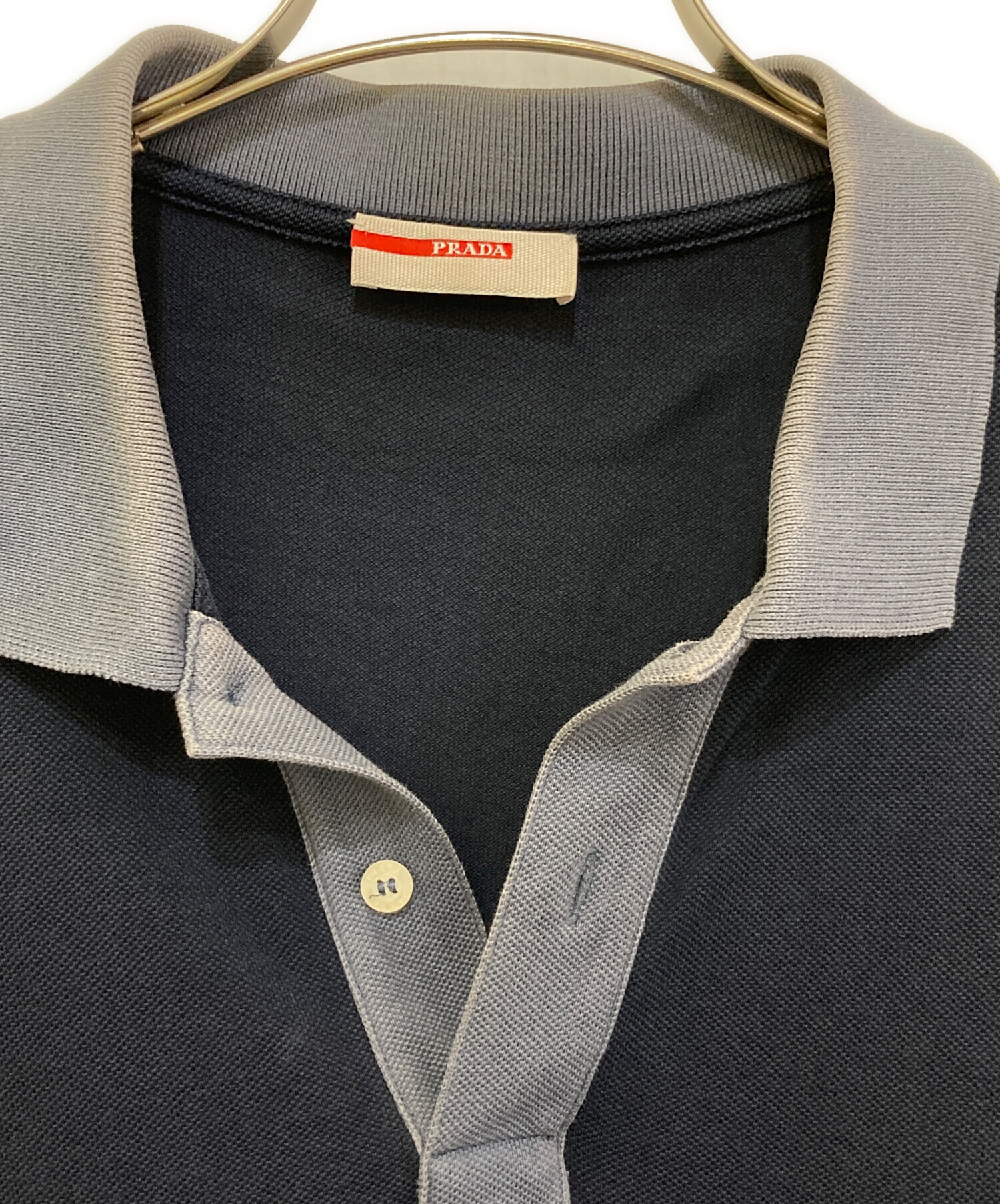 中古・古着通販】PRADA (プラダ) 鹿の子ポロシャツ ネイビー サイズ:L