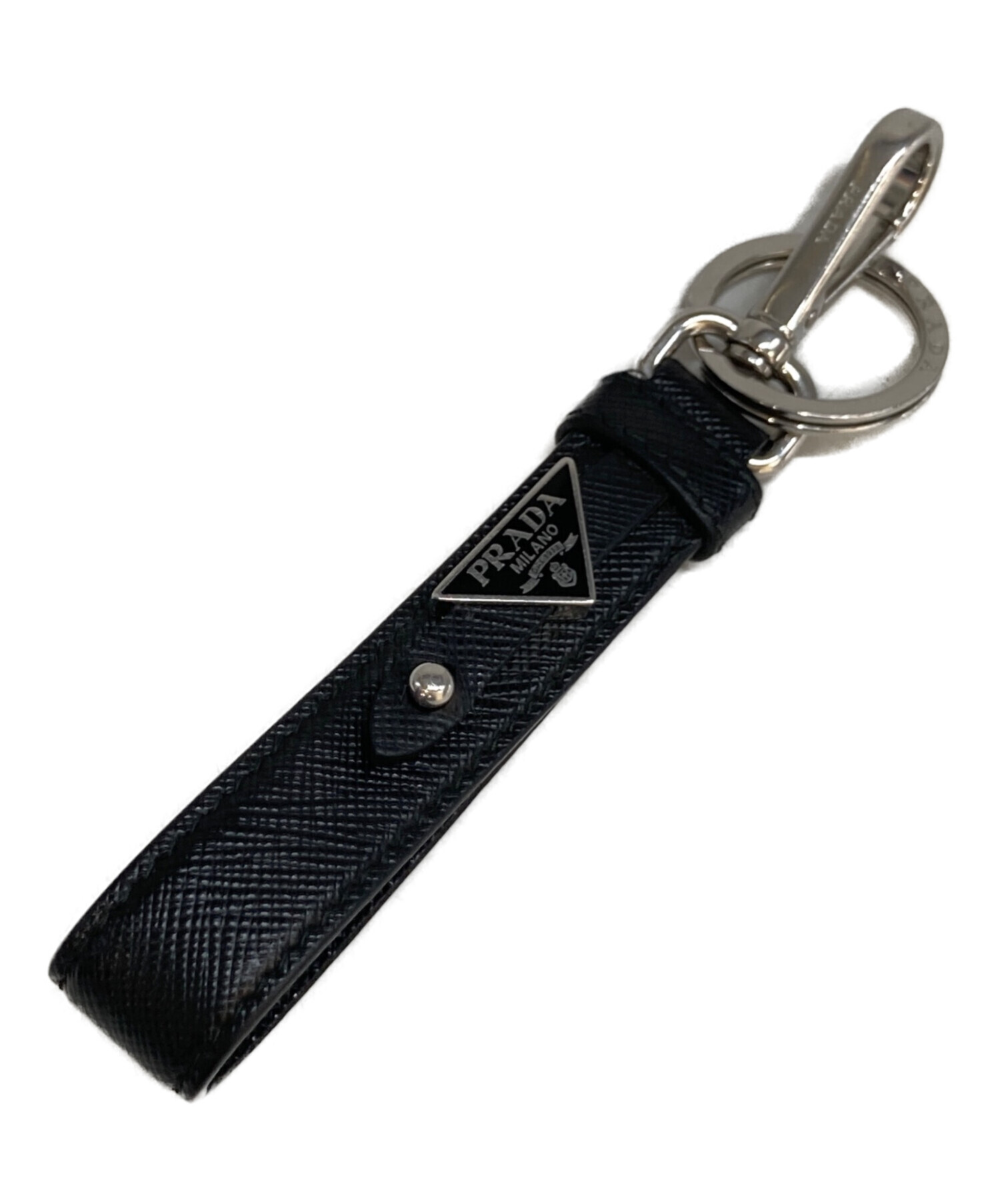 PRADA キーリング　ブラック　トライアングル　2PP68T キーホルダー 中古・古着通販】PRADA (プラダ) サフィアーノレザー キーリング