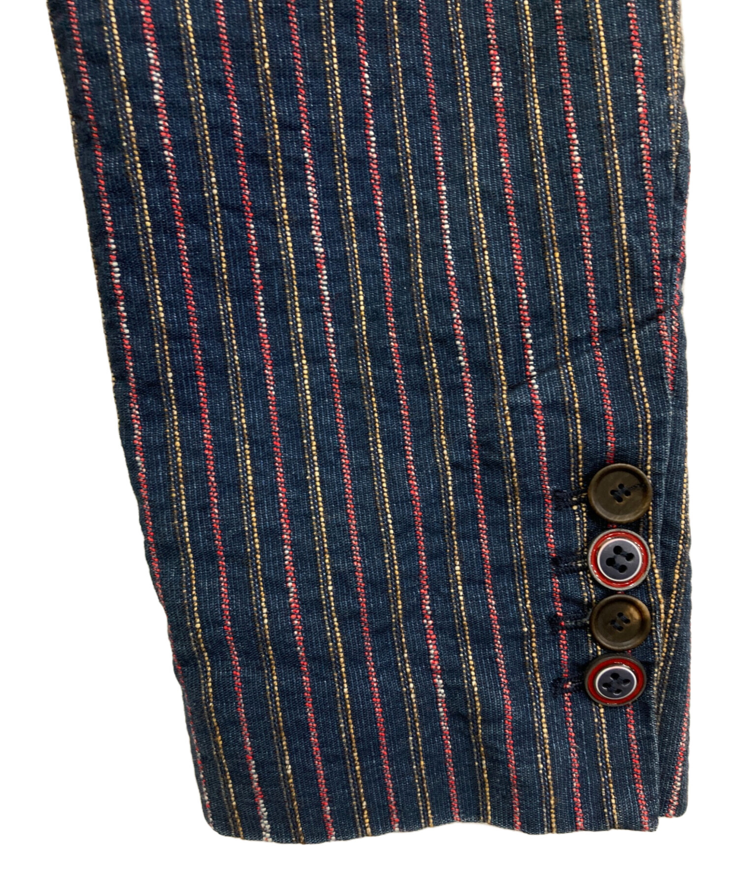 1-2.未使用タグ付き BOB ボブ ジャケット ブルー メンズ 46/サイズ 中古・古着通販】Bob (ボブ) コットンリネンストライプ2Bジャケット