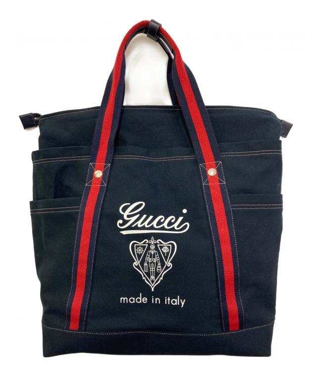 GUCCI ナイロン トートバッグ シェリーライン ネイビー 軽量 中古・古着通販】GUCCI (グッチ) シェリーライン トートバッグ 816863