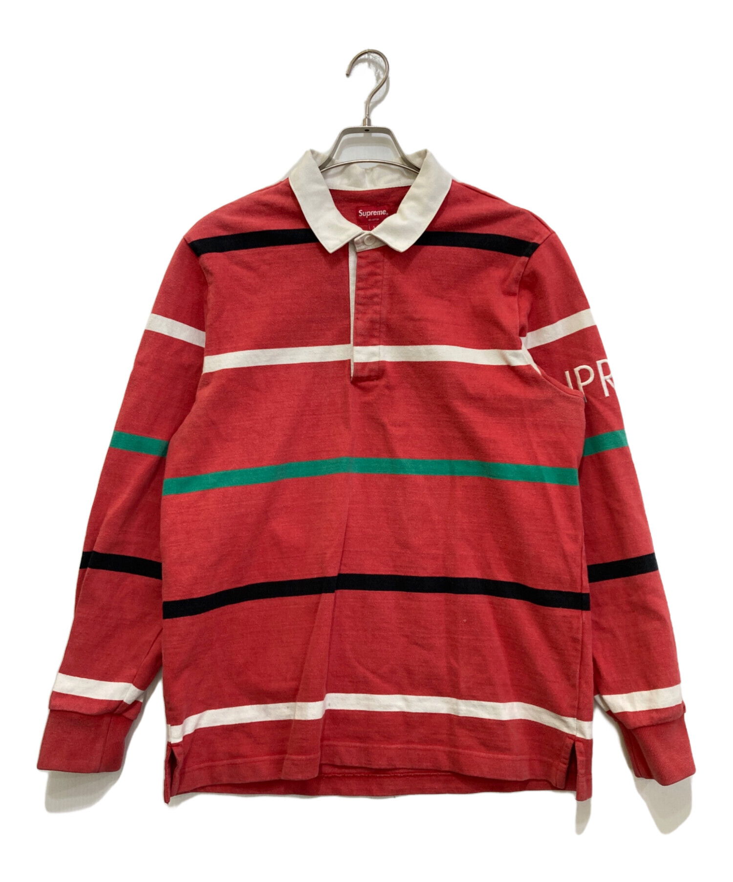 Supreme ストライプラガーシャツ Lサイズ 中古・古着通販】SUPREME (シュプリーム) stripes rugby レッド サイズ