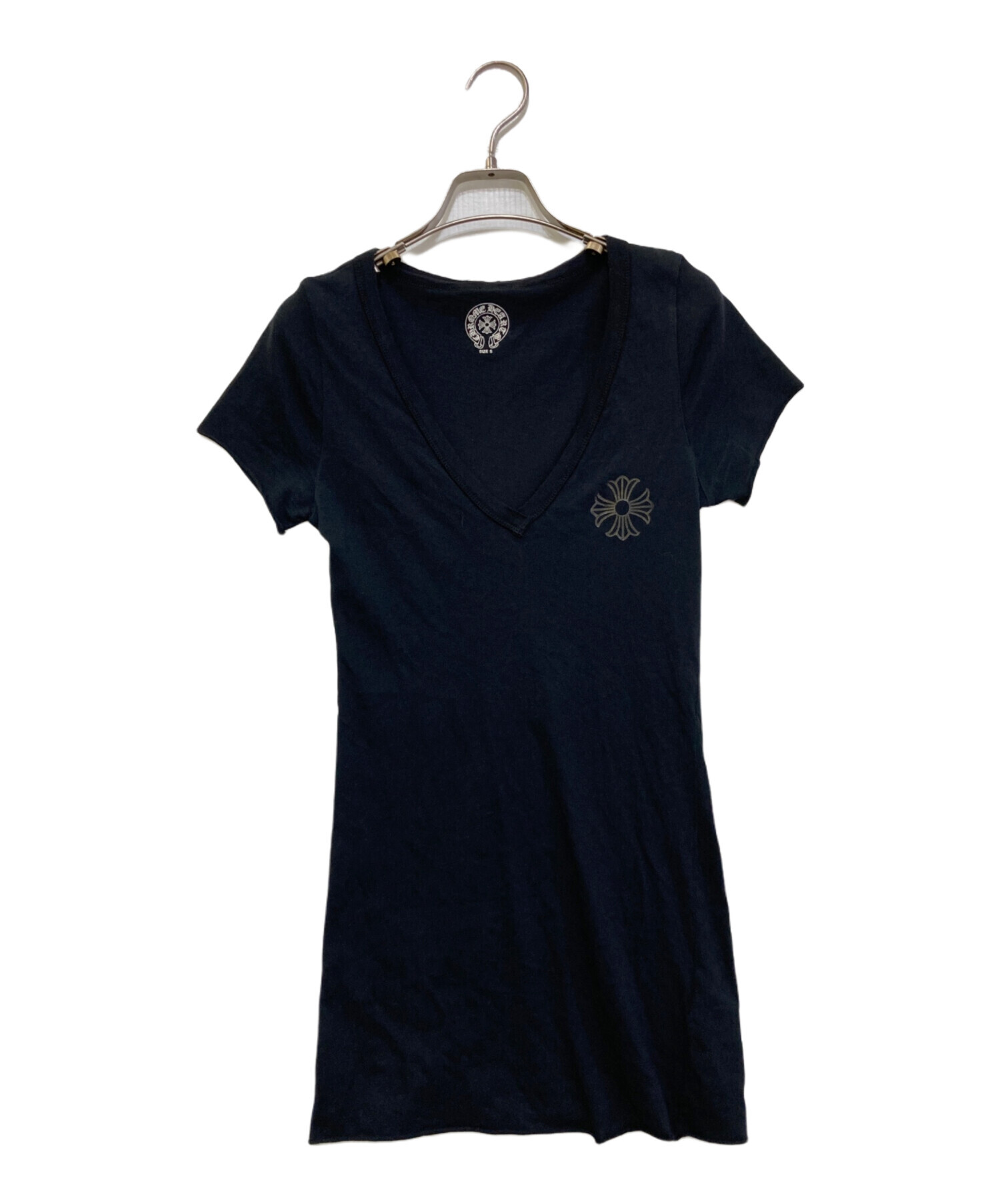 クロムハーツ　レディースTシャツsサイズ黒　Ｖネック 中古・古着通販】CHROME HEARTS (クロムハーツ) カットオフ加工Vネック