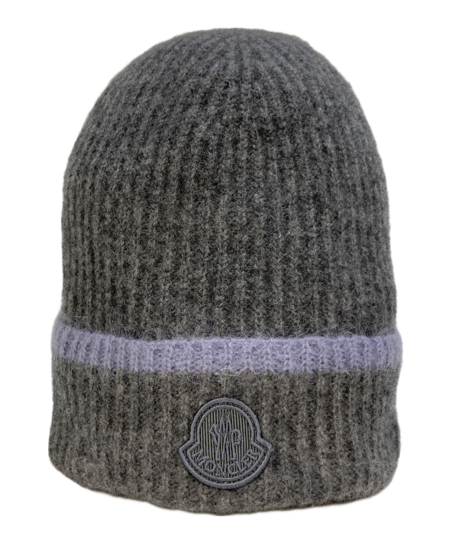 MONCLERモンクレール ニット帽 グレー ロゴワッペン ストライプ 中古・古着通販】MONCLER (モンクレール) ロゴワッペンビーニー