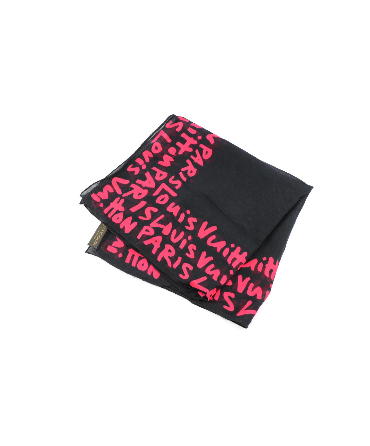 ルイ・ヴィトン　LOUIS VUITTON ハンカチ　スカーフ　黒色　絵の具 中古・古着通販】LOUIS VUITTON (ルイヴィトン) グラフィティ柄