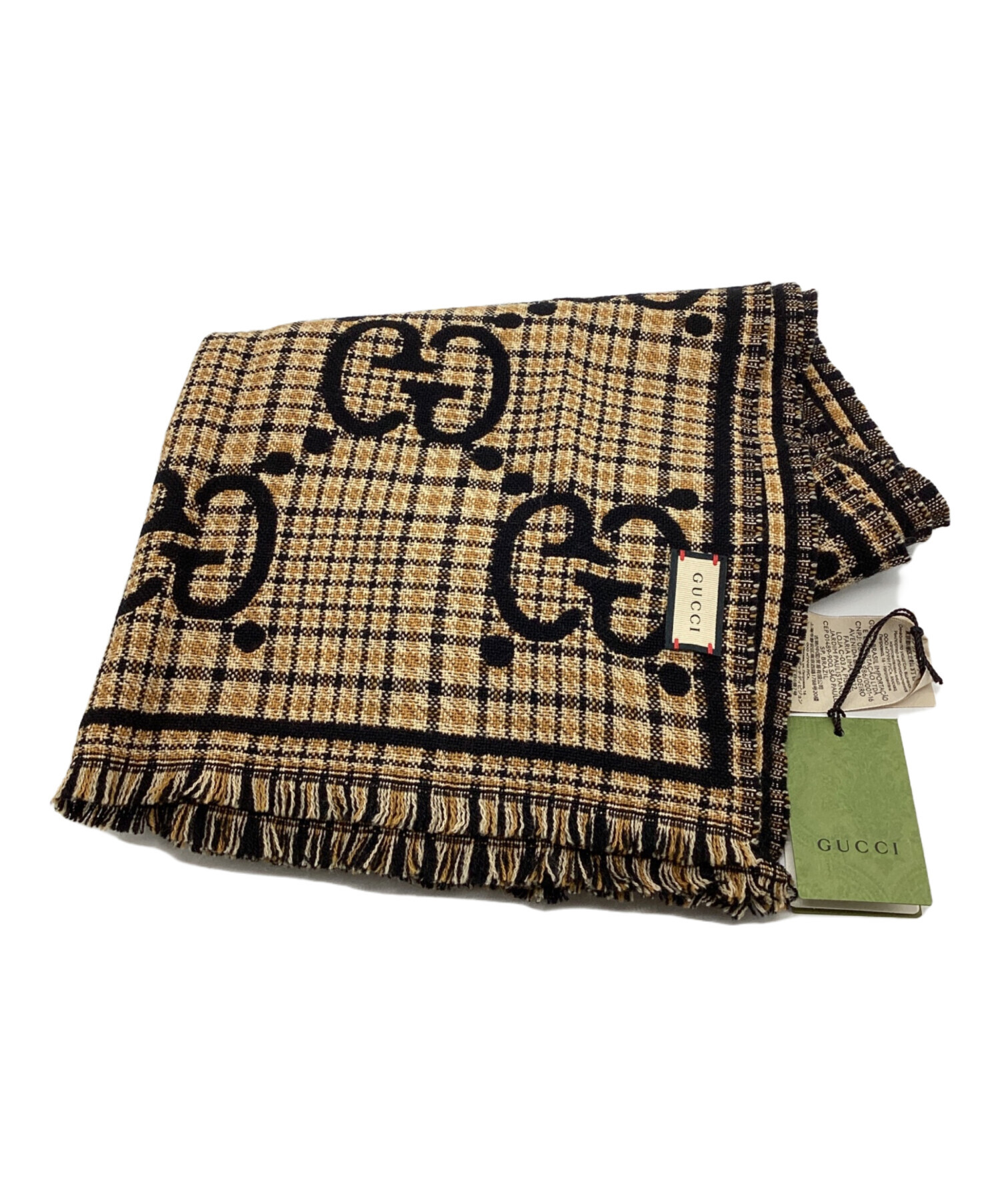 Gucci GGロゴマフラー ベージュ/黒 ロゴデザイン マフラー 黒とベージュ Gucci GGロゴマフラー