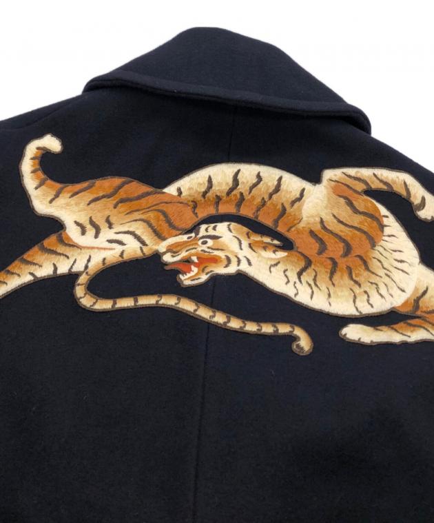 中古・古着通販】GUCCI (グッチ) タイガー刺繍Pコート ネイビー サイズ