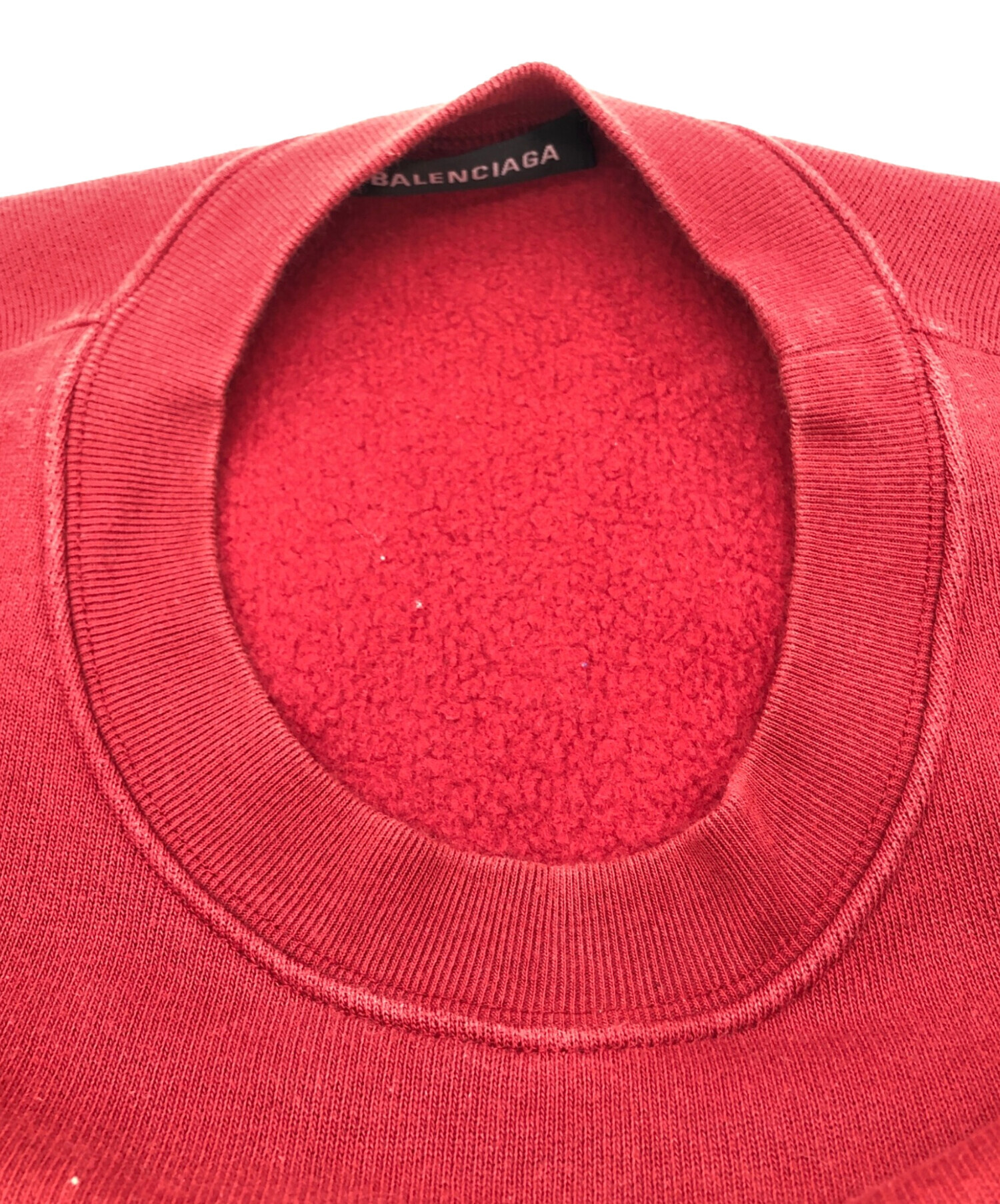 IT4L1NJACY68 BALENCIAGA バレンシアガ ニット 赤 レッド トップス セーター レディース ロゴ 総柄 サイズ M 綿 コットン バレンシアガ ニット 偽物☆人気ジャカードロゴクルーネックセーター