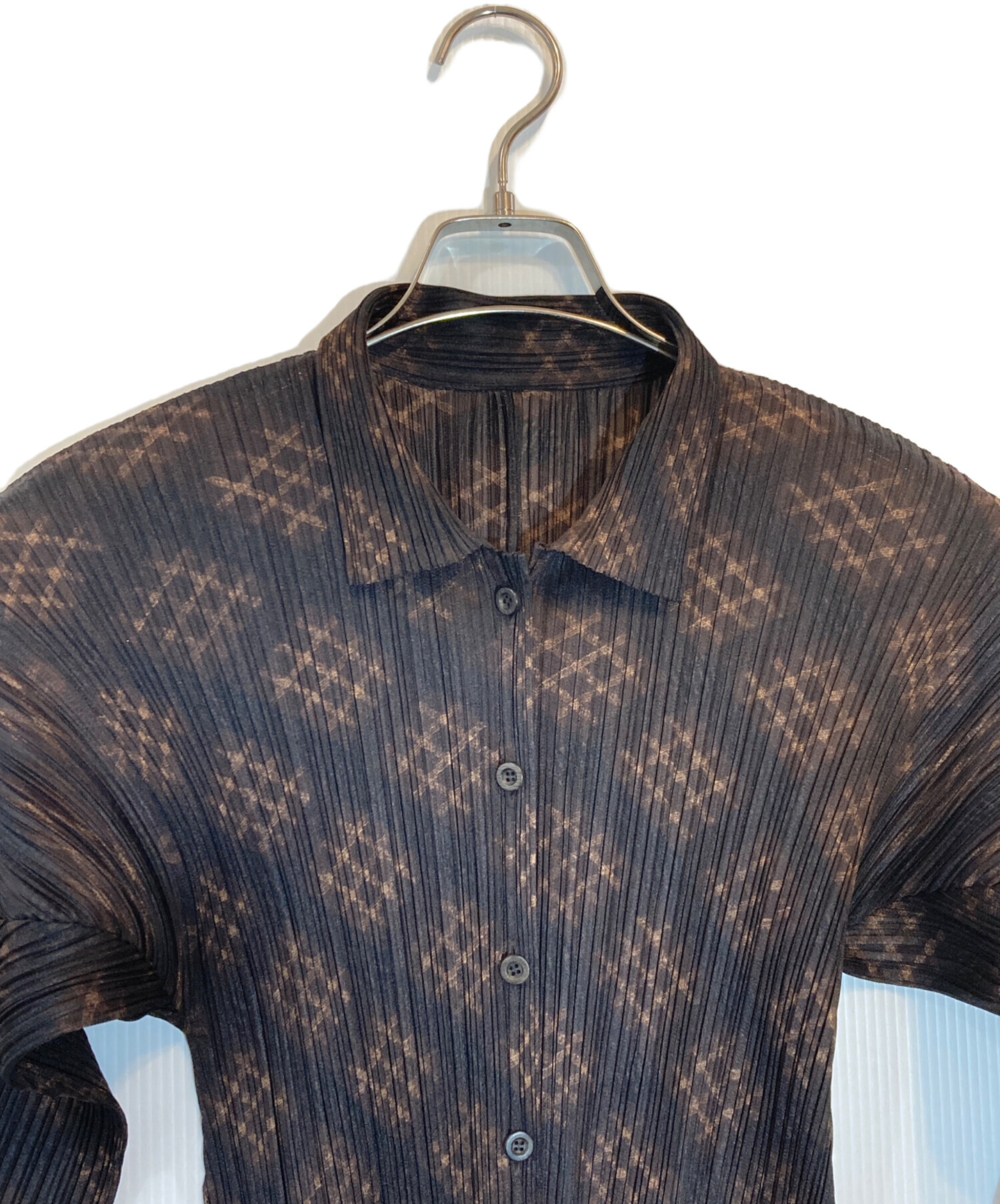 PLEATS PLEASE プリーツ　ワンボタン　ブラウン　長袖　トップス 中古・古着通販】PLEATS PLEASE (プリーツプリーズ) バイアスチェック