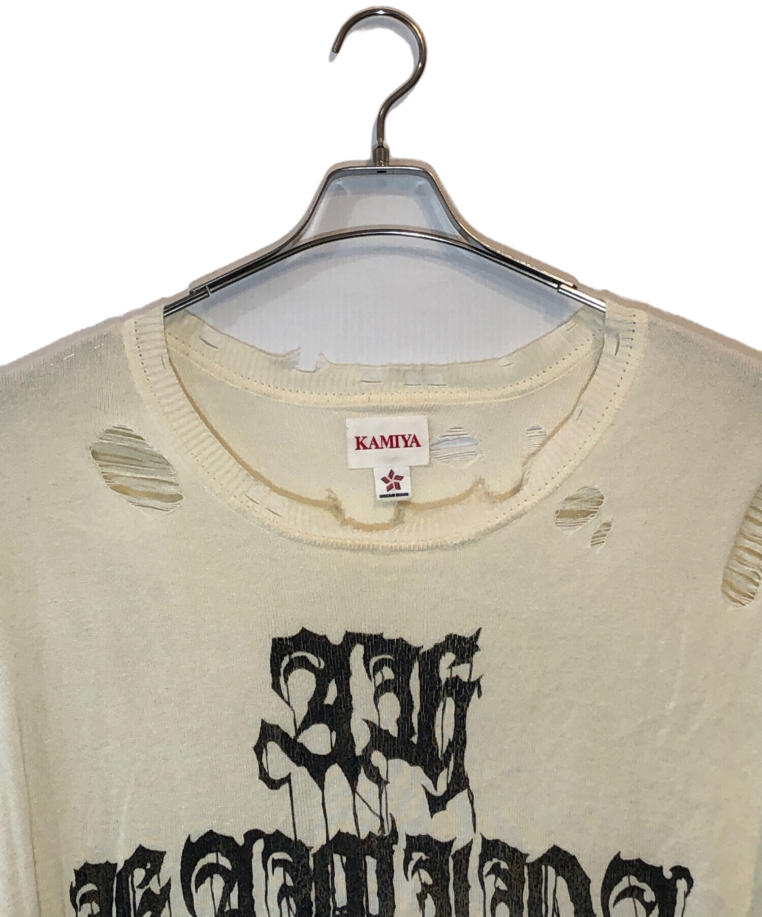 中古・古着通販】KAMIYA (カミヤ) PRINTED KNIT TEE アイボリー サイズ 