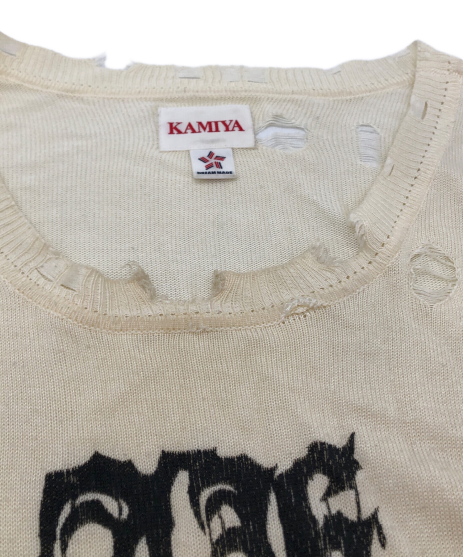 中古・古着通販】KAMIYA (カミヤ) PRINTED KNIT TEE アイボリー サイズ 