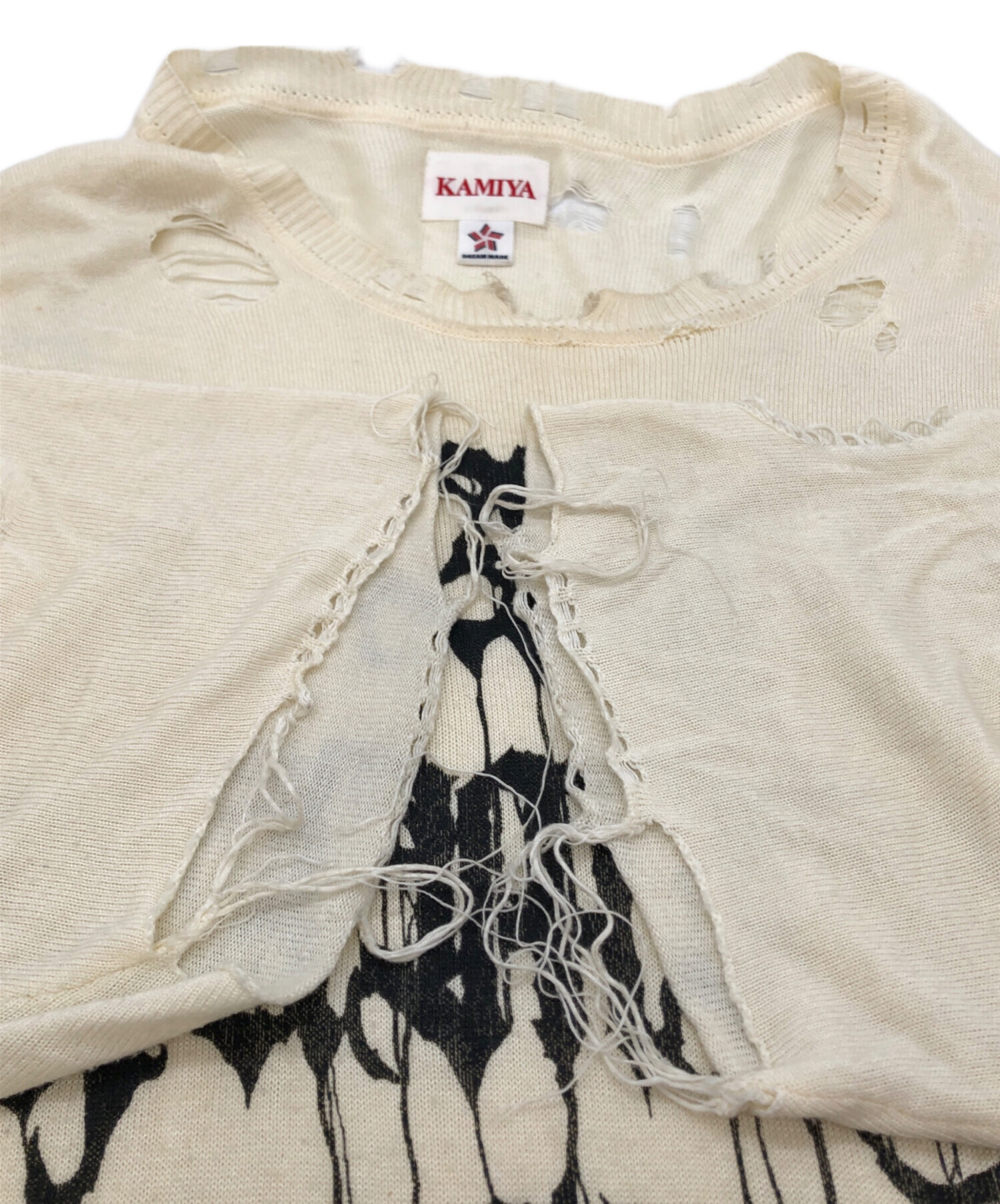 中古・古着通販】KAMIYA (カミヤ) PRINTED KNIT TEE アイボリー サイズ 