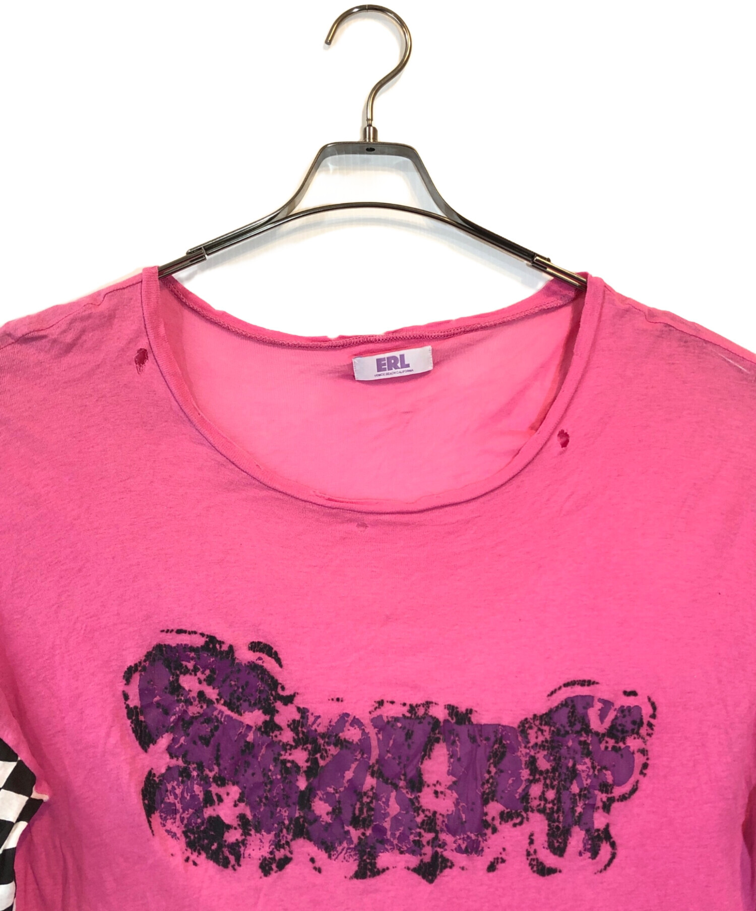 中古・古着通販】ERL (イーアールエル) distressed-finish cotton T