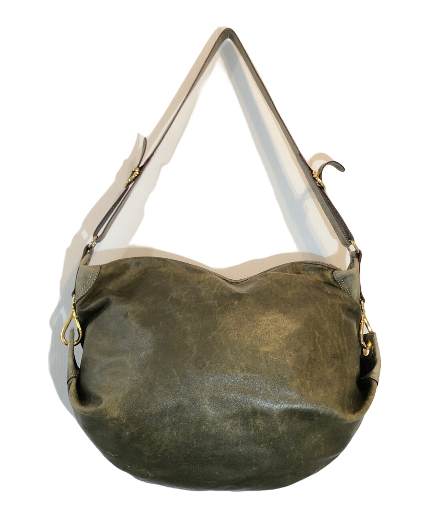 中古・古着通販】CELINE (セリーヌ) レザーショルダーバッグ カーキ 