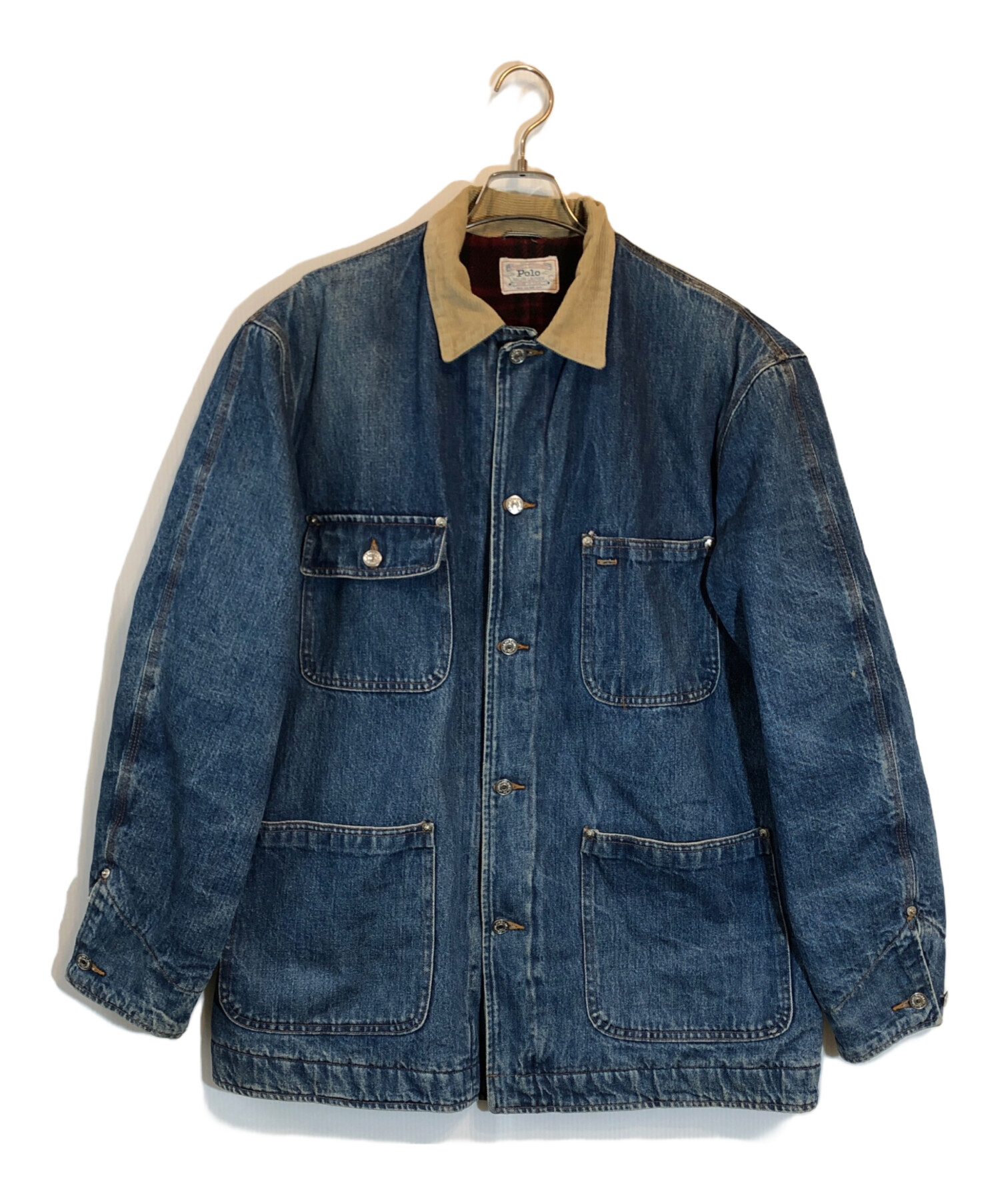 ラルフローレン　カバーオール　ビッグサイズ　襟コーデュロイ　ブルー　古着 ラルフローレン カバーオール ビッグサイズ 襟コーデュロイ ブルー