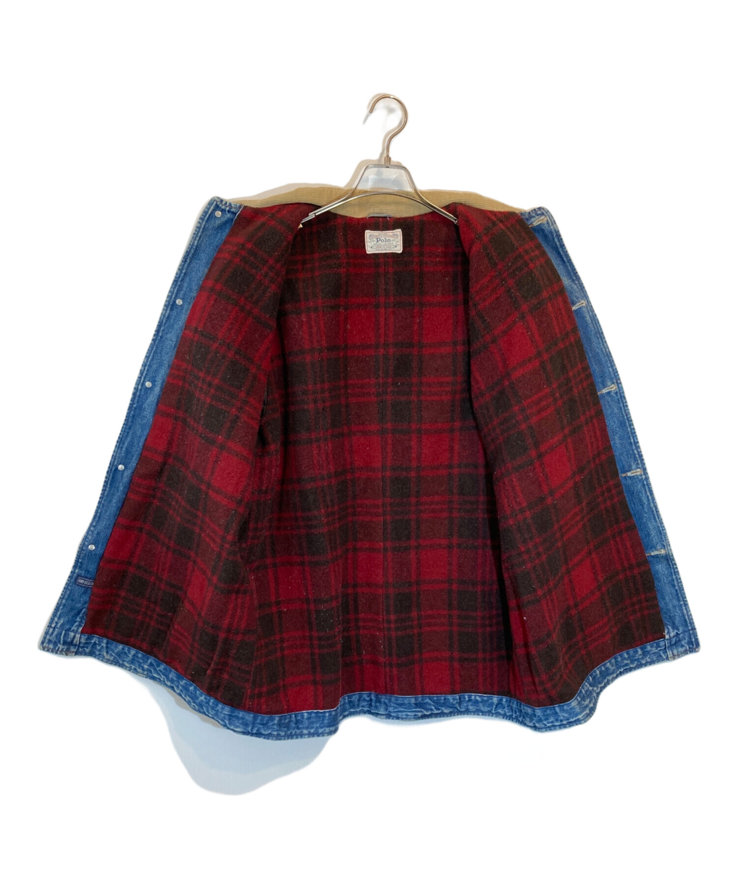 ラルフローレン　カバーオール　ビッグサイズ　襟コーデュロイ　ブルー　古着 ラルフローレン カバーオール ビッグサイズ 襟コーデュロイ