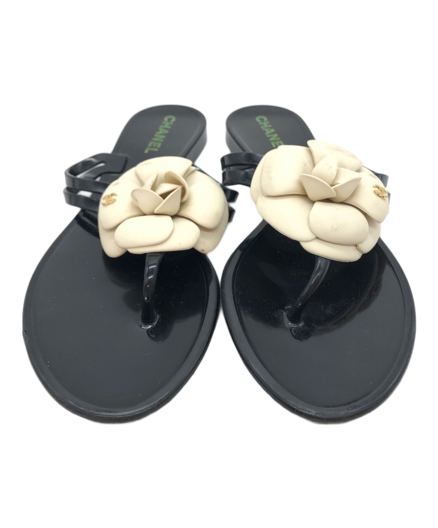 中古・古着通販】CHANEL (シャネル) カメリア トングサンダル ブラック