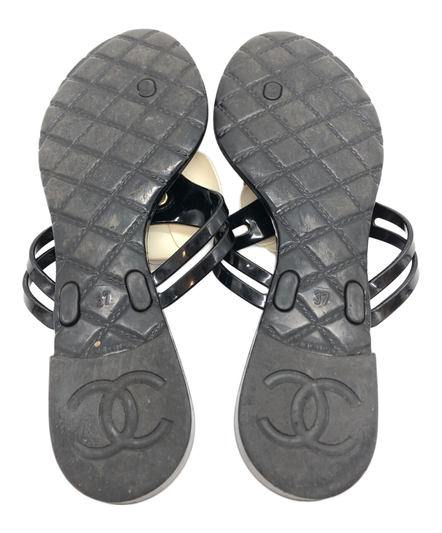 中古・古着通販】CHANEL (シャネル) カメリア トングサンダル ブラック