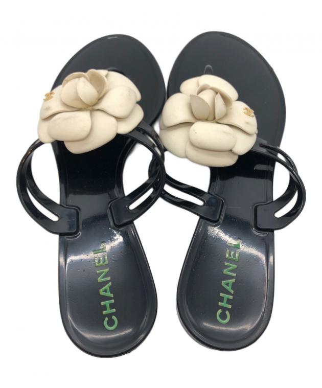 中古・古着通販】CHANEL (シャネル) カメリア トングサンダル ブラック