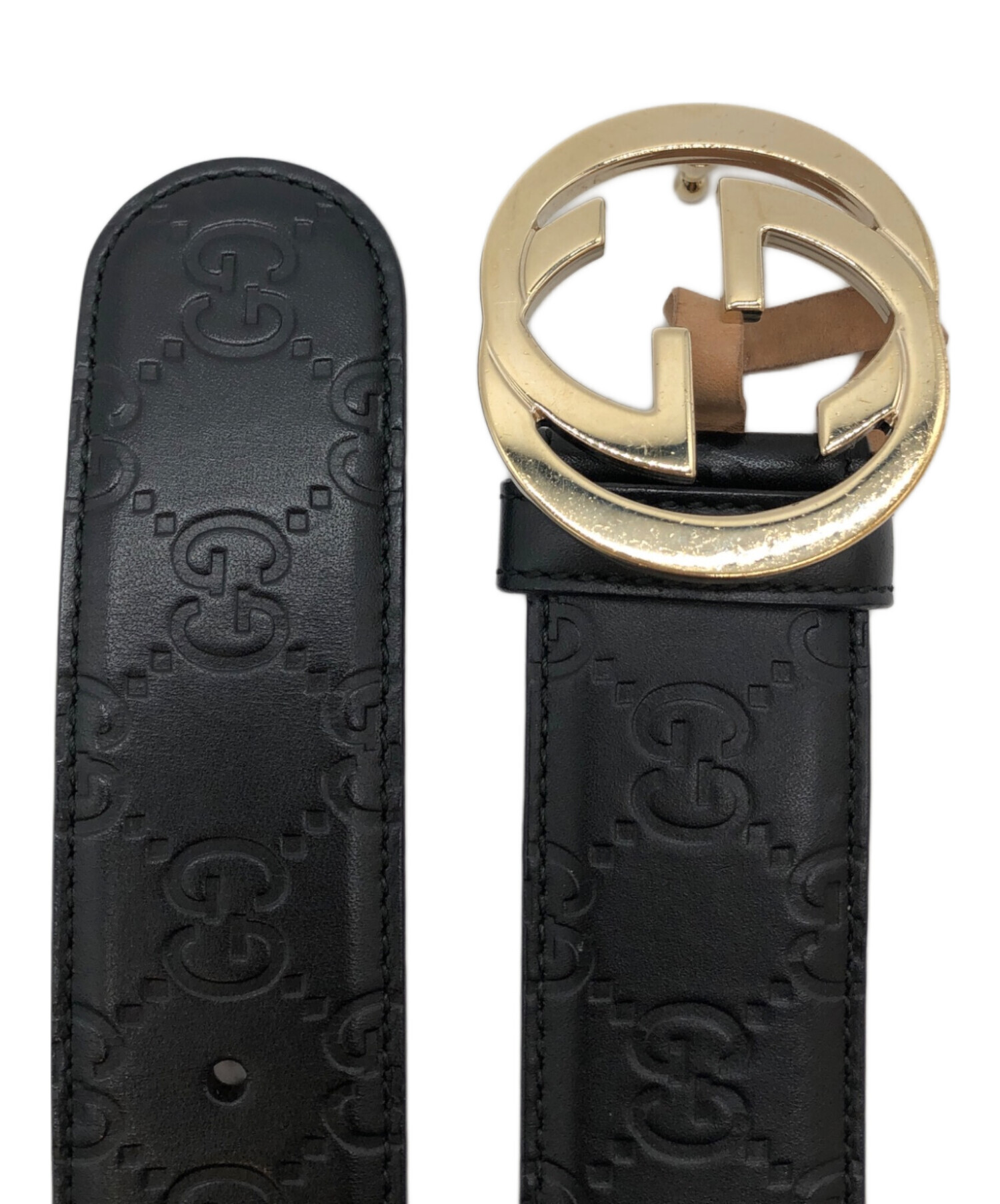 中古・古着通販】GUCCI (グッチ) GバックルGGレザーベルト ゴールド 