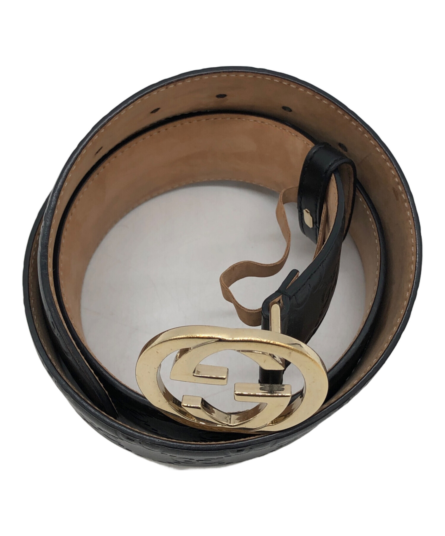 中古・古着通販】GUCCI (グッチ) GバックルGGレザーベルト ゴールド 