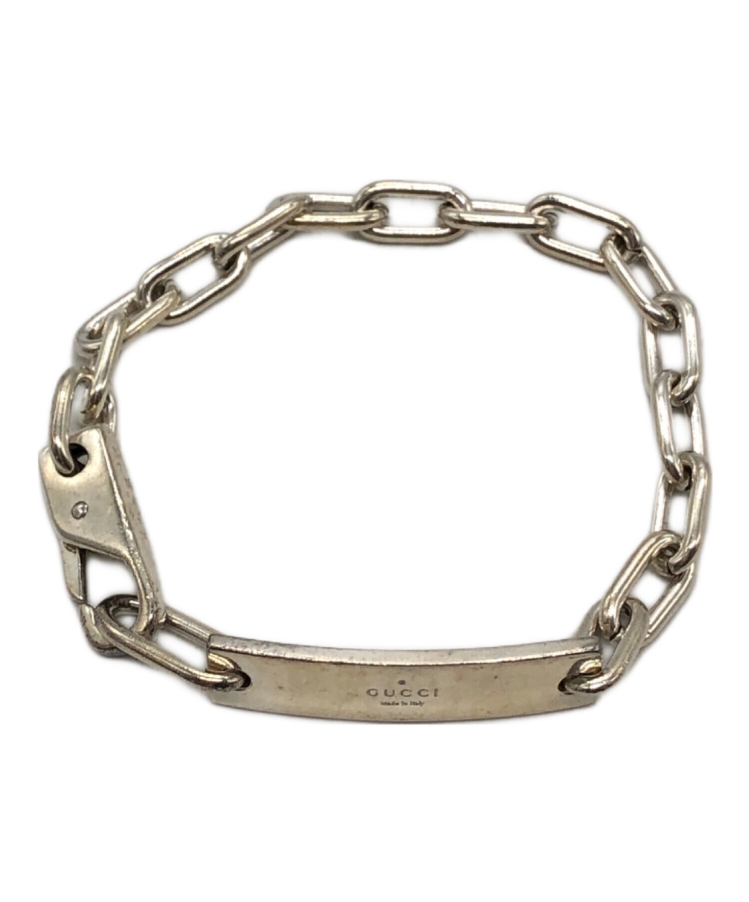 【超美品・新古品】GUCCI シルバーバングル GGロゴ サイズ17 中古・古着通販】GUCCI (グッチ) ロゴプレートブレスレット シルバー