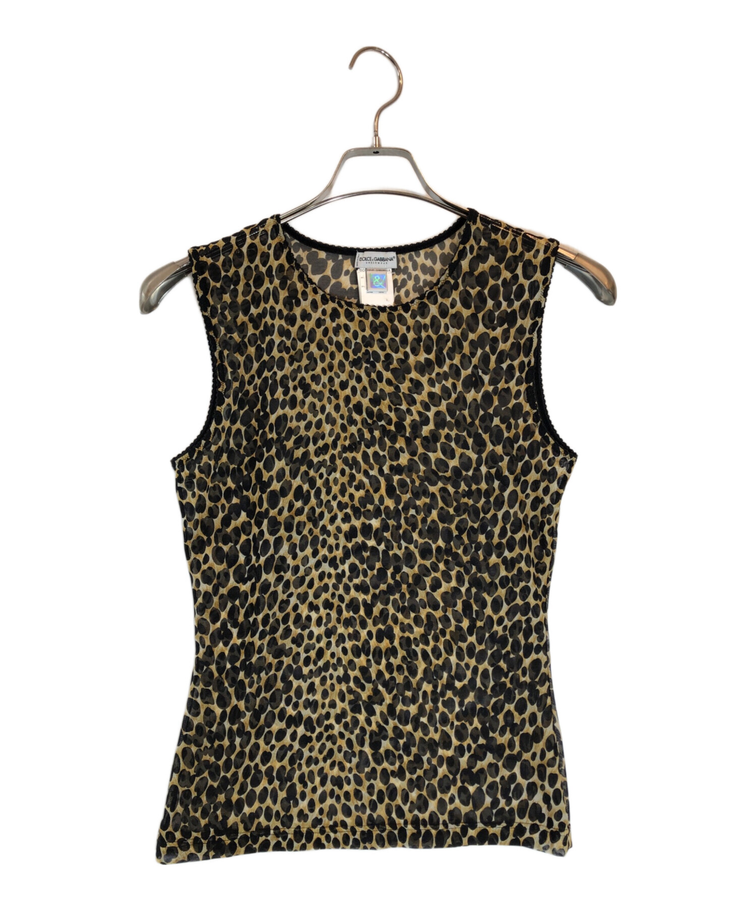 美品 D&G レオパード ノースリーブ ポロシャツ ヒョウ柄 S Y2K 美品 D&G レオパード ノースリーブ ポロシャツ ヒョウ柄 S Y2K 美品