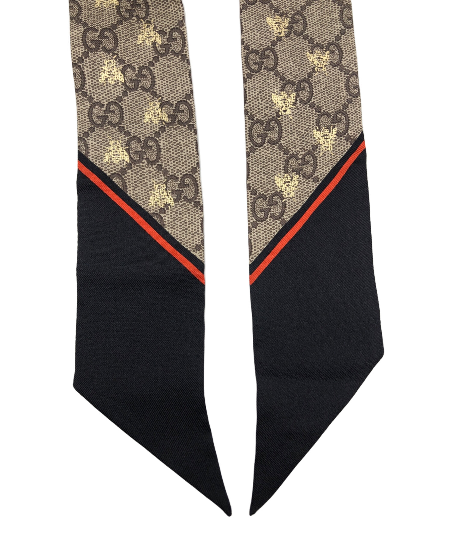 GUCCI GGビー（ハチ）シルクリボン　スカーフ ブラック＆レッド GUCCI GGビー（ハチ）シルクリボン スカーフ ブラック＆レッド