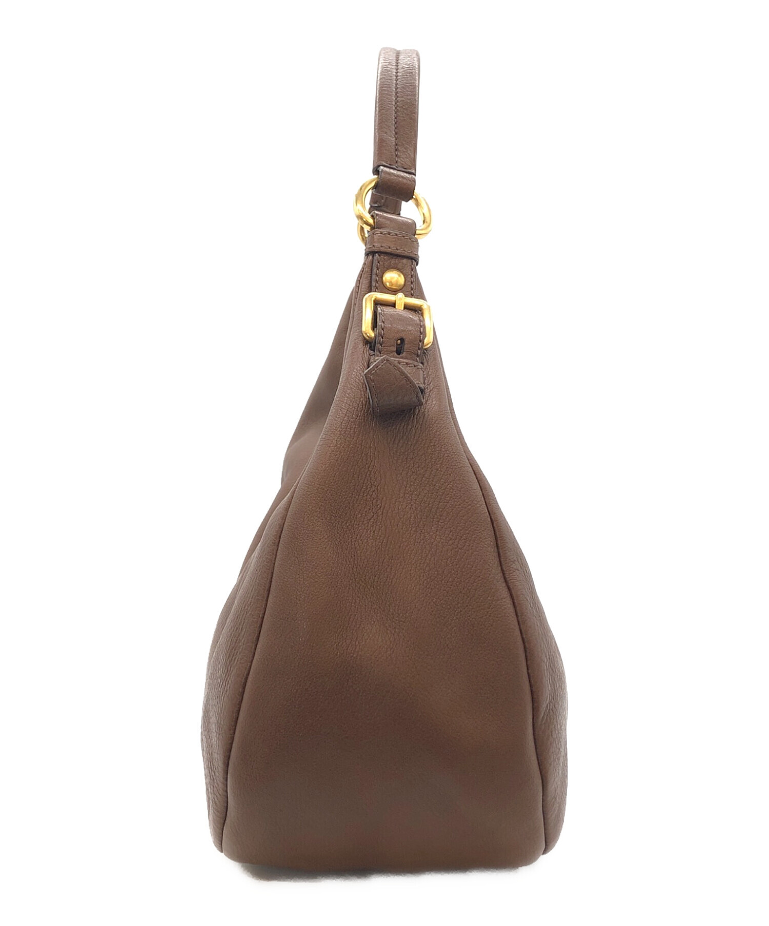 T1652 プラダ ショルダーバッグ ダークブラウン レザー 中古・古着通販】PRADA (プラダ) ワンショルダーバッグ ブラウン