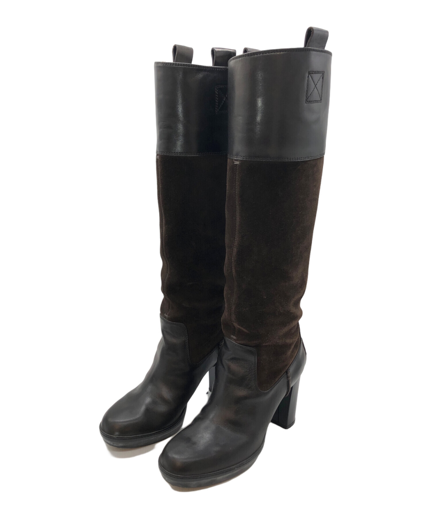 未使用級 TOD’S トッズ ロングブーツ スエード ブラック 中古・古着通販】TOD'S (トッズ) レザースエードヒールロングブーツ