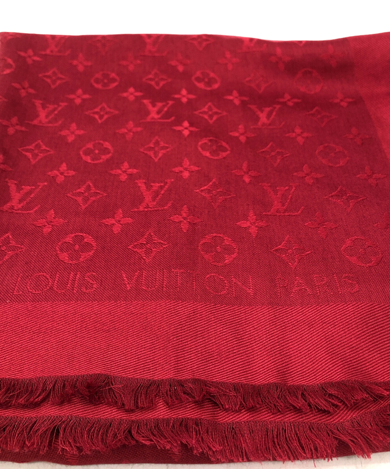 ルイヴィトン LOUIS VUITTON モノグラム ウール×シルクマフラー 赤 中古・古着通販】LOUIS VUITTON (ルイ ヴィトン) シルクウール